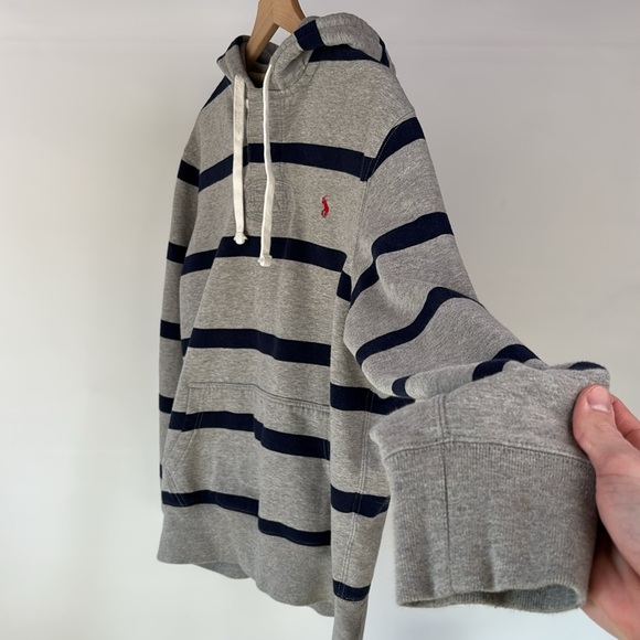 Polo by Ralph Lauren Button-Up Striped Heavyweight Hoodie - XL - Gray & Blue - Picture 6 of 8
